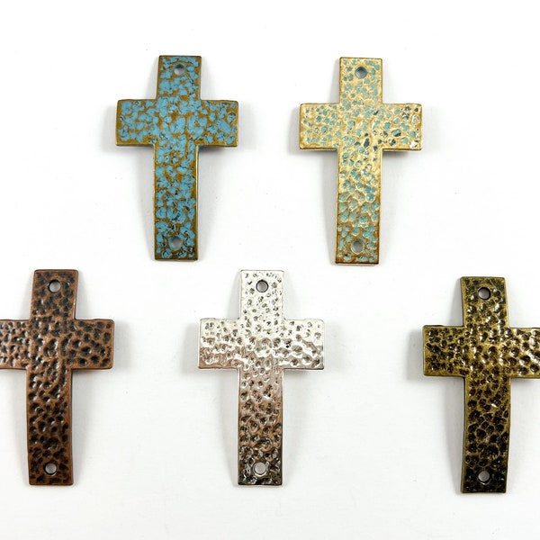 28x49mm Pewter Curved Cross Connectors Hammered Religious Cross Pendants Bulk Order in Antique Copper, Silver, Bronze, Patina