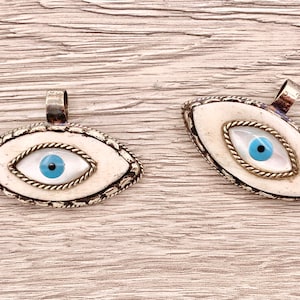 Tibetan Silver Bone Evil Eye Pendant Handmade Hand Carved Pendant/Ring