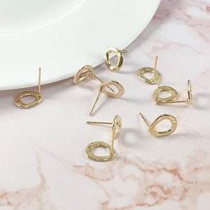 Real 18K Gold Plated Earring Post Circle Component Over Brass