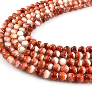 Natural Spiny Oyster 7mm Round Beads - Natural Red Color. Non Treated. 15-16 inch