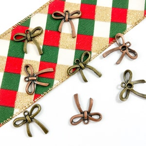 26x25mm Pewter Christmas Bow Tie Charm in Antique Copper and Brass | Bulk Option Available