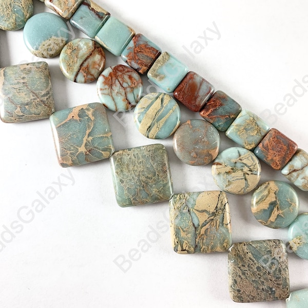 Aqua Terra Jasper Square Coin Diamond Flat Gemstone Beads