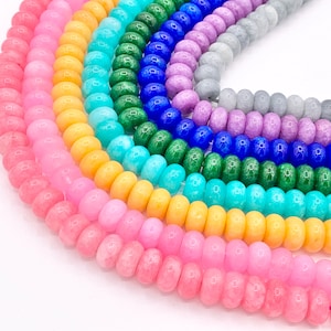 6x10mm Beautiful Dyed Jade Smooth Rondelle Beads | Multicolor Dyed Jade Imitation Stone Beads Around 15&quot; | Price Per Strand