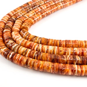 Natural Spiny Oyster 9mm Heishi Beads - Natural Orange Color. Non Treated. 15-16 inch Strand
