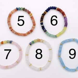 Bracelets extensibles de pierres précieuses assorties de 6 mm Rondelle colorée avec entretoises plaquées or Bracelets de perles 6,5 pouces Prix pour 1 image 7