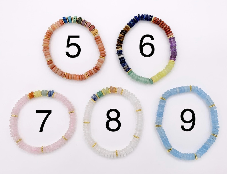 Bracelets extensibles de pierres précieuses assorties de 6 mm Rondelle colorée avec entretoises plaquées or Bracelets de perles 6,5 pouces Prix pour 1 image 7