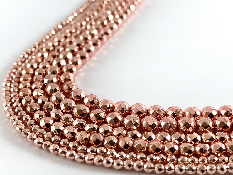 Real 18K Gold Plated Rose Gold Hematite Round Faceted Shiny Beads Around 15