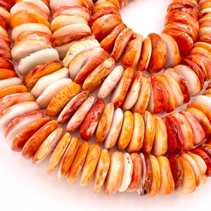 Spiny Oyster Natural Graduated Rondelle Beads - Natural Orange Color. Non Treated 15-16&quot;