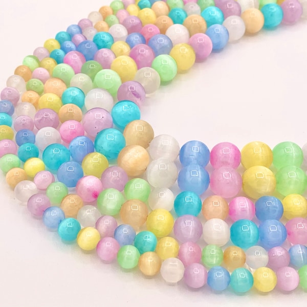 Dyed Macaron Color Selenite Round Smooth Gorgeous Pastel Multicolor Gemstone Beads Easter Color Stone 6mm 8mm 10mm 15"-16"