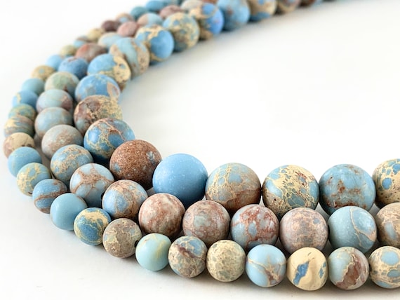 Dyed Matte Variscite/Sea Sediment/Impression Jasper Round Smooth Beads Soft Baby Blue/Carolina Blue/Macaron Blue