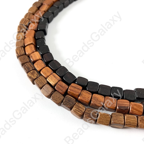 Wood Beads Cube Square Smooth Natural Beads 15"-16"