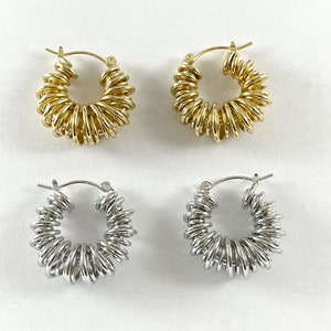 Swirly Twirl Twisted Croissant Earring Hoops in 18K Gold or Platinum Plated Copper