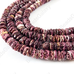 Spiny Oyster Natural Rondelle Beads - Natural Purple Yellow Shell Color. Non Treated. 15-16&quot;