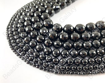 Grade AAA Solid Black Onyx Fine Cut Round Faceted Shiny Natural Gemstone Beads High Quality Healing Stone 4mm-16mm Around 15"