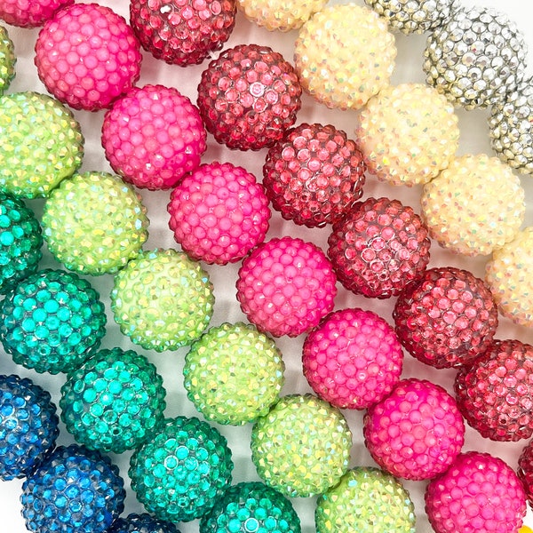 24mm Acrylic Rhinestone Beads Shiny Round Ball Sparkle Bubblegum Gumball Resin Holiday Beads For Jewelry Making 6.5" |Available in 29 Colors