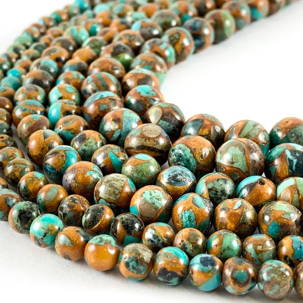 Composite Turquoise Round Smooth Beads Around 15"