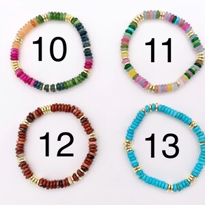 Bracelets extensibles de pierres précieuses assorties de 6 mm Rondelle colorée avec entretoises plaquées or Bracelets de perles 6,5 pouces Prix pour 1 image 9