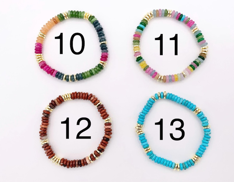 Bracelets extensibles de pierres précieuses assorties de 6 mm Rondelle colorée avec entretoises plaquées or Bracelets de perles 6,5 pouces Prix pour 1 image 9