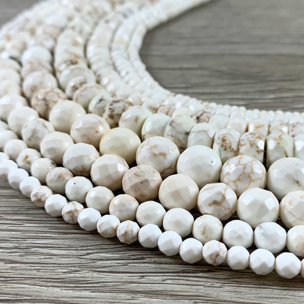 Natural Magnesite Cream White Color Faceted Round Rondelle Beads