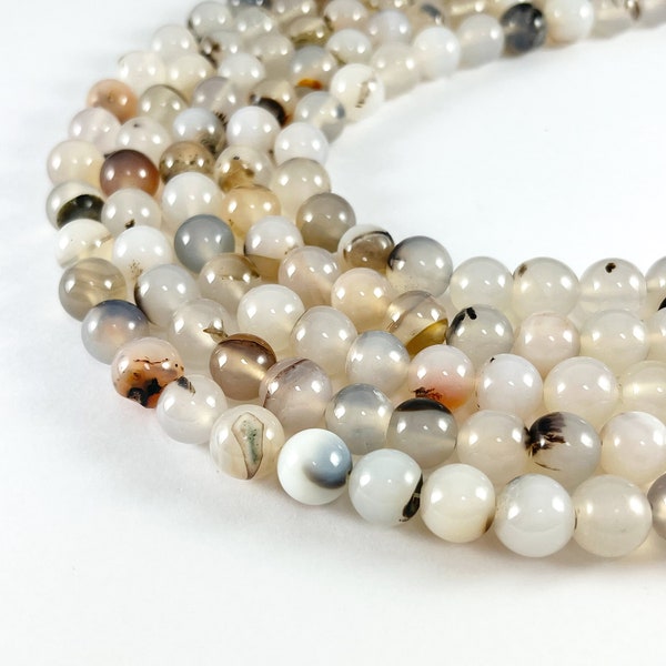 Dendritic Agate Round Smooth Natural White/Clear Stone Beads Beads 4mm 6mm 8mm 10mm 12mm 14mm Around 14-15"