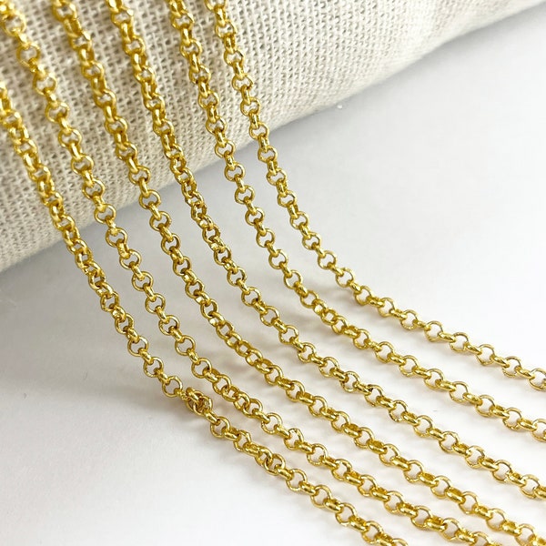 18K Gold Plated Brass Dainty Minimalist Rolo O Chain By The Foot/Yard for Men and Women Necklace and Bracelet Making