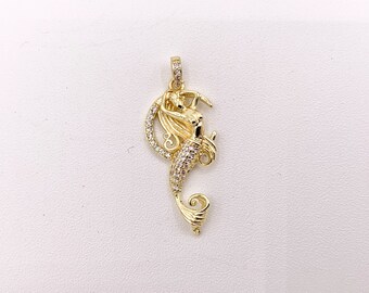 Mermaid Pendants in 18K Gold Plated CZ Pave Copper