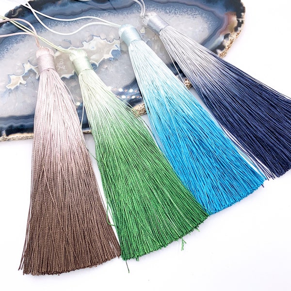 5.25 inches Long Silk Tassel Beautiful Graduate Color Handmade Tassel Large Mala Tassel Brown Green Blue Navy Blue