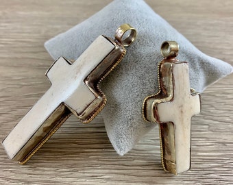 Tibetan Silver Bone Cross Pendant