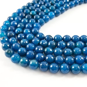 High Quality Blue Agate Round Faceted Natural Stone Beads  6mm 8mm 10mm 12mm Around 15&quot;