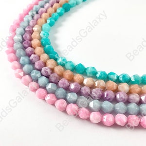 8mm Star Cut Dyed Jade Gemstones Pastel Color | Hand Cut Faceted Natural Stone Beads Around 15"