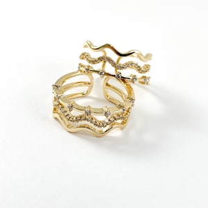 18K Real Gold Plated CZ Pave Triple Band Ring