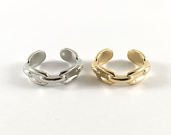 18K Real Gold/Platinum Plated Copper Chain Link Adjustable Ring