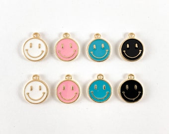 12mm Gold Plated Enamel Double Sided Smiley Face Charm Pendant Over Copper