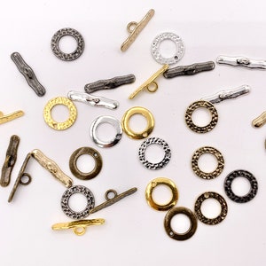 14mm Pewter Toggles Hammered Circle Clasps in Gold, Light Gold, Silver, Bronze And Gunmetal