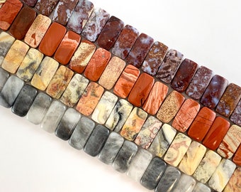 Red Lightning Agate, Capuccino Jasper, Matte Crazy Lace Agate, Eagle Eye Rectangle Double Hole Double Drilled Bracelet Beads