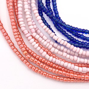 3mm African Sandcast Seed Beads Handmade Glass Beads From Ghana in Coral, Light Pink And Blue