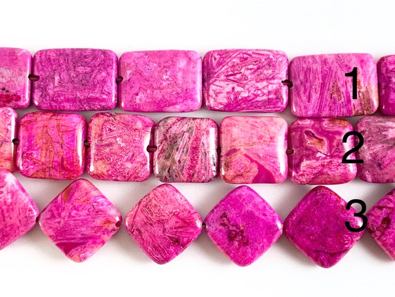 Dyed Hot Pink Crazy Lace Agate Natural Stone in Rectangle, Square