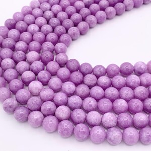 Lilac Purple Dyed Malaysian Jade Round Smooth Shiny Natural Stone Beads Beautiful Pastel Purple Color Beads 6mm 8mm 10mm 12mm Around 15&quot;
