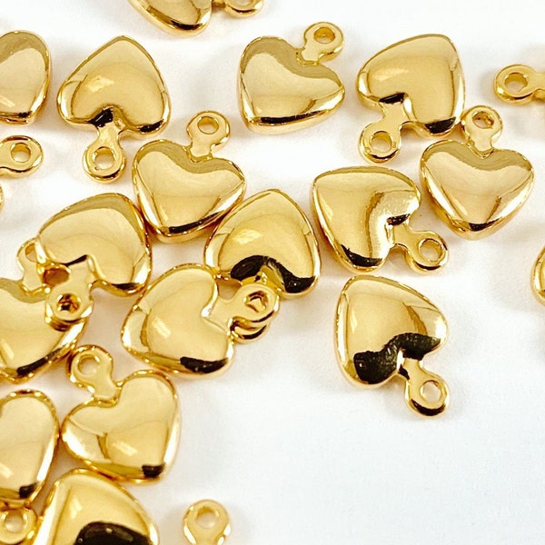 Real 18K Gold Plated Heart Charms Over Brass For Valentine's Day Jewelry Making