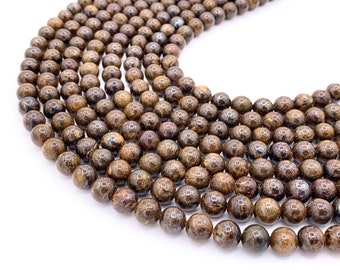 Bronzite & Peridot Smooth Round Gemstone Beads – 6mm, 8mm, 10mm – 15.5" Strand