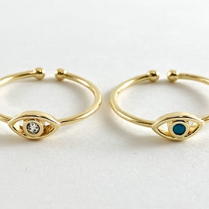 Real Gold 18K Plated CZ Pave Adjustable Dainty Evil Eye Ring