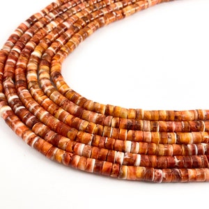 Natural Spiny Oyster 4.5mm Heishi Beads - Natural Orange Color. Non Treated. 15-16 inch Strand
