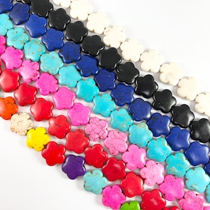 20mm Flower Shape Howlite Puffy Flat Beads | Available in 7 Colors Around 15&quot;