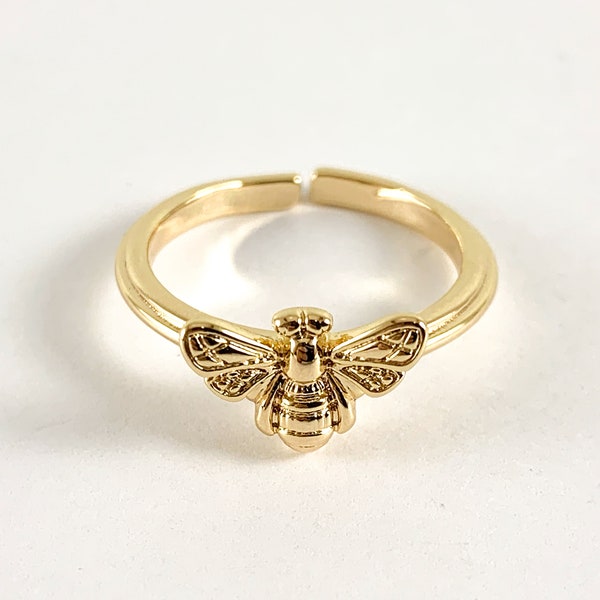 Real Gold 18K Plated Copper Adjustable Bee Ring