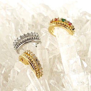 Real Gold/Platinum 18K Plated Copper CZ Pave Triple Band Ear Cuffs (No Piercing!!)