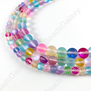 Matte Iridescent Rainbow Imitation of Moonstone Mermaid Glowing Glass Round Beads Around 15-16&quot;