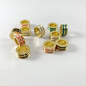Enamel Rondelle Large Hole Spacer Beads Charm in Real Gold 18K Plated over Brass
