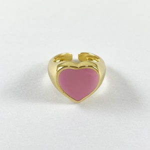 18K Gold Plated Pink Enamel Heart Knuckle Pinky Ring Kids Ring over Copper