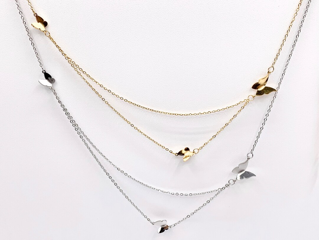 Delicate 2 Layers Butterfly Necklace Gold/silver Plated Stainless Steel ...