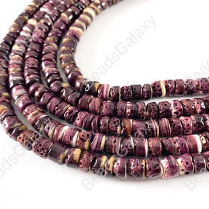 Spiny Oyster Natural Rondelle Beads - Natural Purple Yellow Shell Color. Non Treated. 15-16&quot;